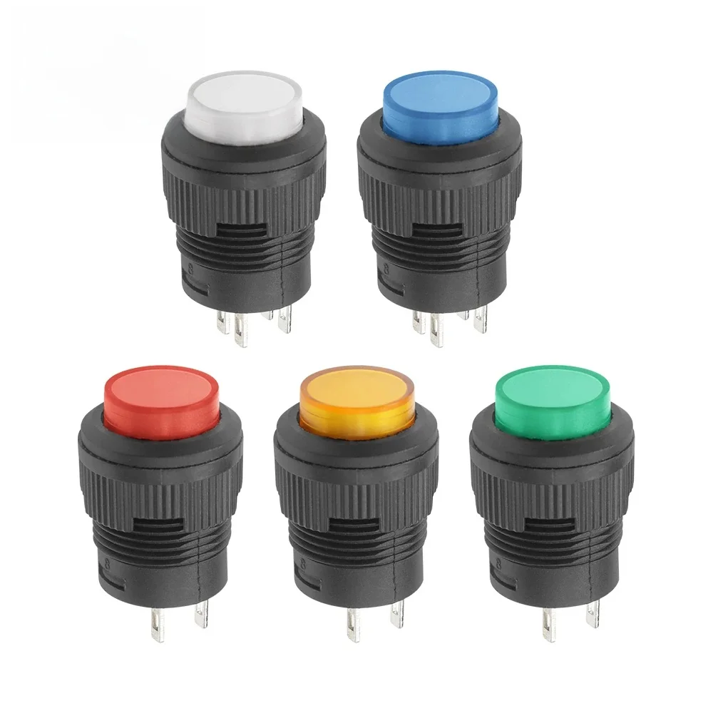 5PCS R16 Przycisk wyłącznika zasilania R16-503 Niebieski Żółty Biały LED R16-503B R16-503A Przycisk zatrzaskowy 2P 4P Samoblokujący Bez resetowania blokady — zdjęcie 2