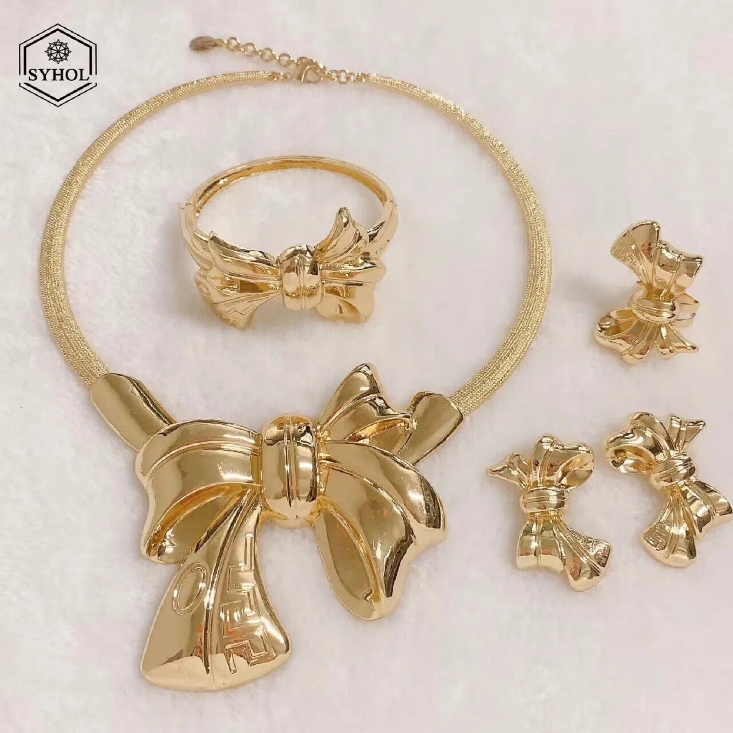 Jewelry Sets For Women Fashion Bow Necklace Earring Set Exquisite Party Jewelry Valentine's Day Gift Dubai Gold Plated Jewelry