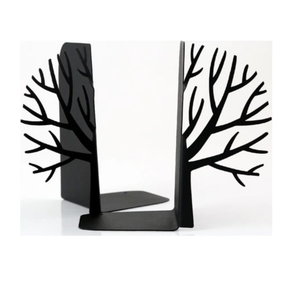 Tree Decorative Book Support Home, Office And Library Aesthetic Holder Right Left Set of 2 Black Color Organizer