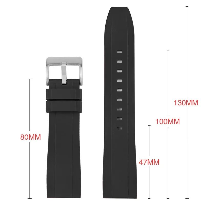 Universal Curved Interface Rubber Strap 20/22/24/26mm Fit For Most Flat Interface Clock Waterproof Sports Watch Accessories