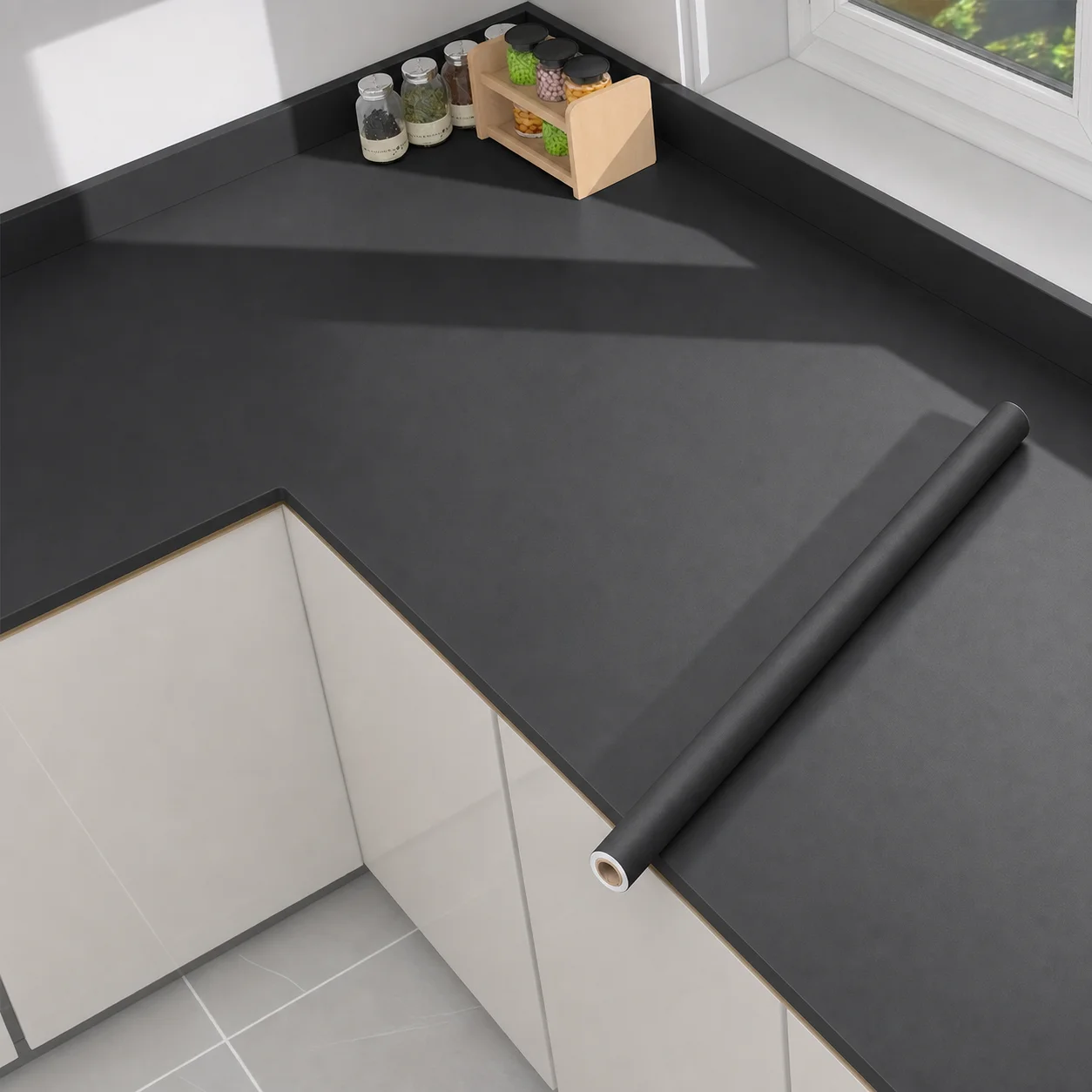Black Self-Adhesive Waterproof PVC Wallpaper Suitable For Feature Walls Home Decor Cabinet Dining Table And Countertop.