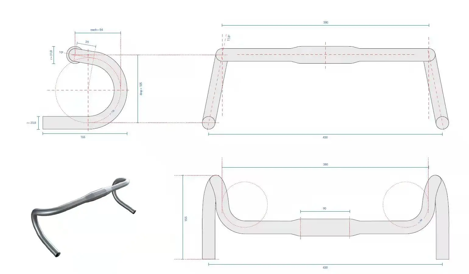 Titanium Bicycle Handlebar, Road Riding Drop Bar, Curved Handlebar, Cycling Parts, 31.8mm, Sports Accessories