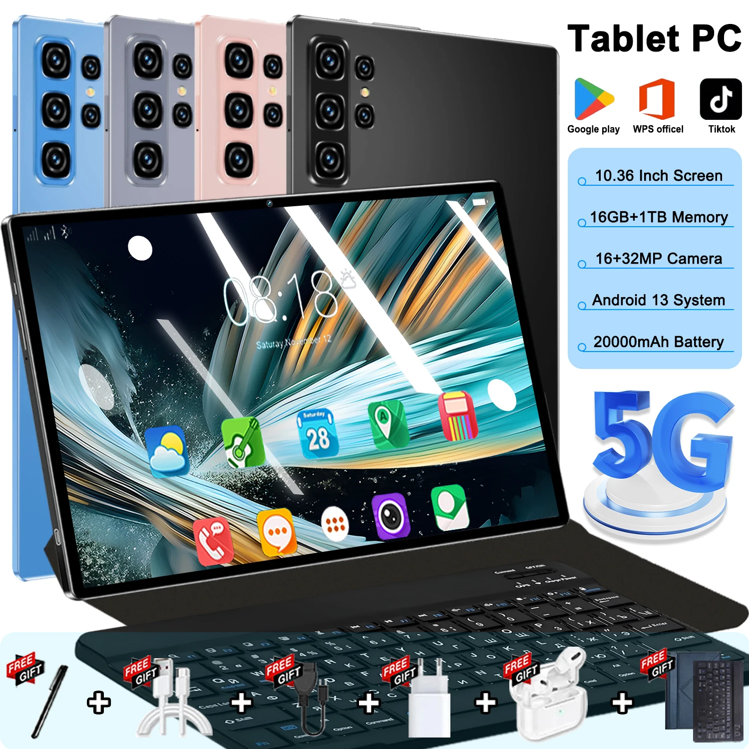 Nueva Tablet Global 2026 de 10.36 Pulgadas, Android 13, 14 Núcleos, 16GB, 1TB, 4K HD, 5G WIFI, Bluetooth, 20000mAh
