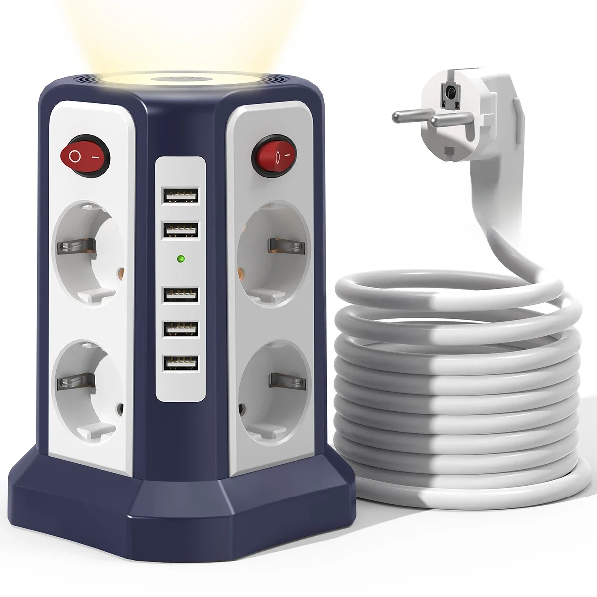 Euro Smart Socket Tower met 8 standen en 5 USB-poorten Multifunctionele uitbreiding en individuele schakelaarbediening voor thuis en op kantoor - afbeelding 2