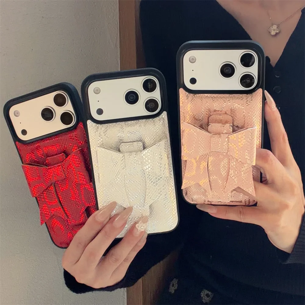 

Korean Ins Bowknot Wristband Cute Phone Case For iPhone 17 Pro 15 14 13 16 Pro Max Back Cover Lovely Shockproof Cases 16Pro Fund