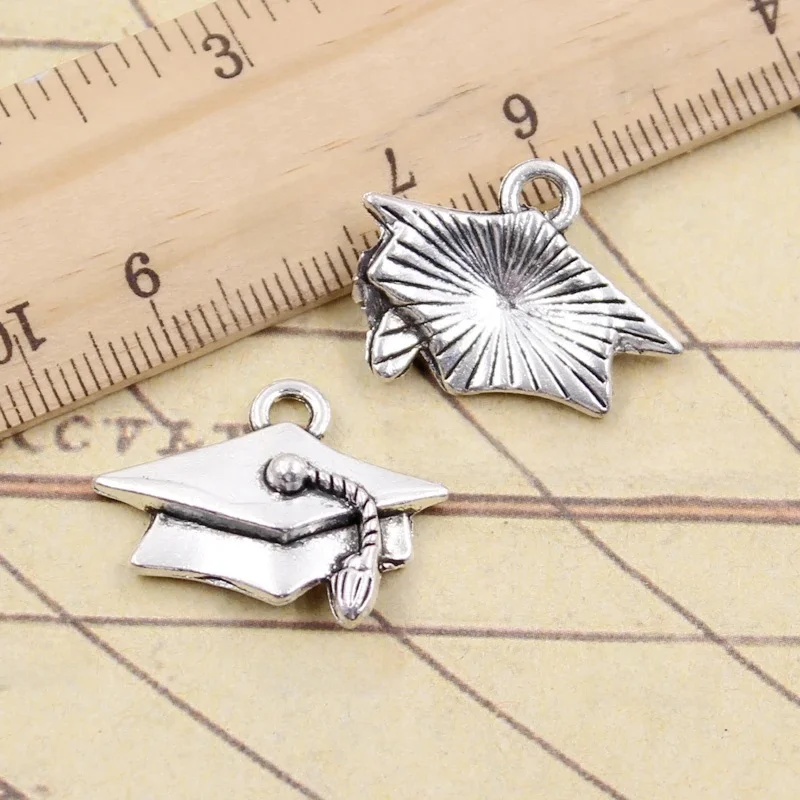 10 sztuk Charms Graduation Bachelor Cap 20x25mm tybetański kolor srebrny wisiorki antyczne tworzenie biżuterii DIY Handmade Craft — zdjęcie 2