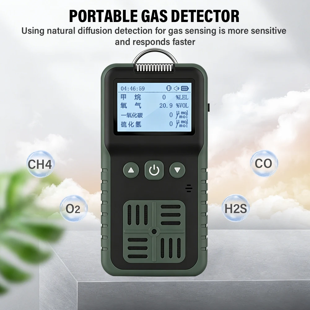 4 in 1 Portable Gas Detector O2 CO H2S EX Combustible Gas Leak Analyzer Sound Light Vibration Alarm Explosion-Proof Tester