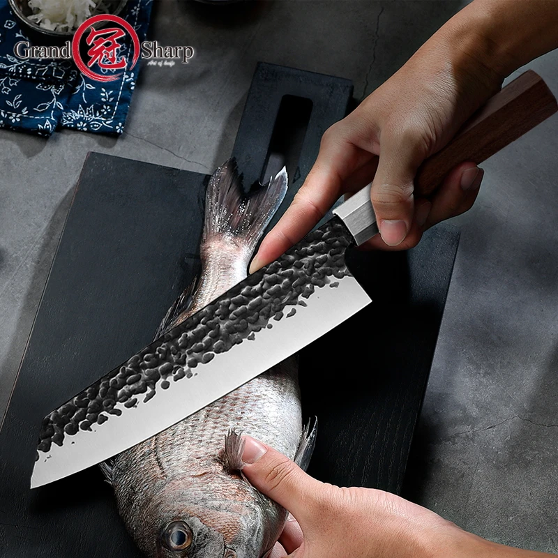 Handmade Chef Knife 8 Inch Japanese Kiritsuke Shape High Carbon 4cr13 Stainless Steel Professional Kitchen Cooking Slicing Tools