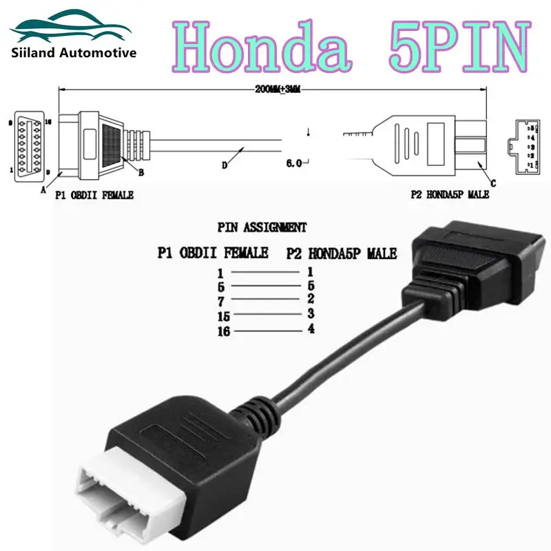 

Адаптер для Honda 5-контактный OBD на 16-контактный OBD2 OBD для Honda 5-контактный на 16-контактный гнездовой разъем диагностический кабель OBD2 удлинительный кабель