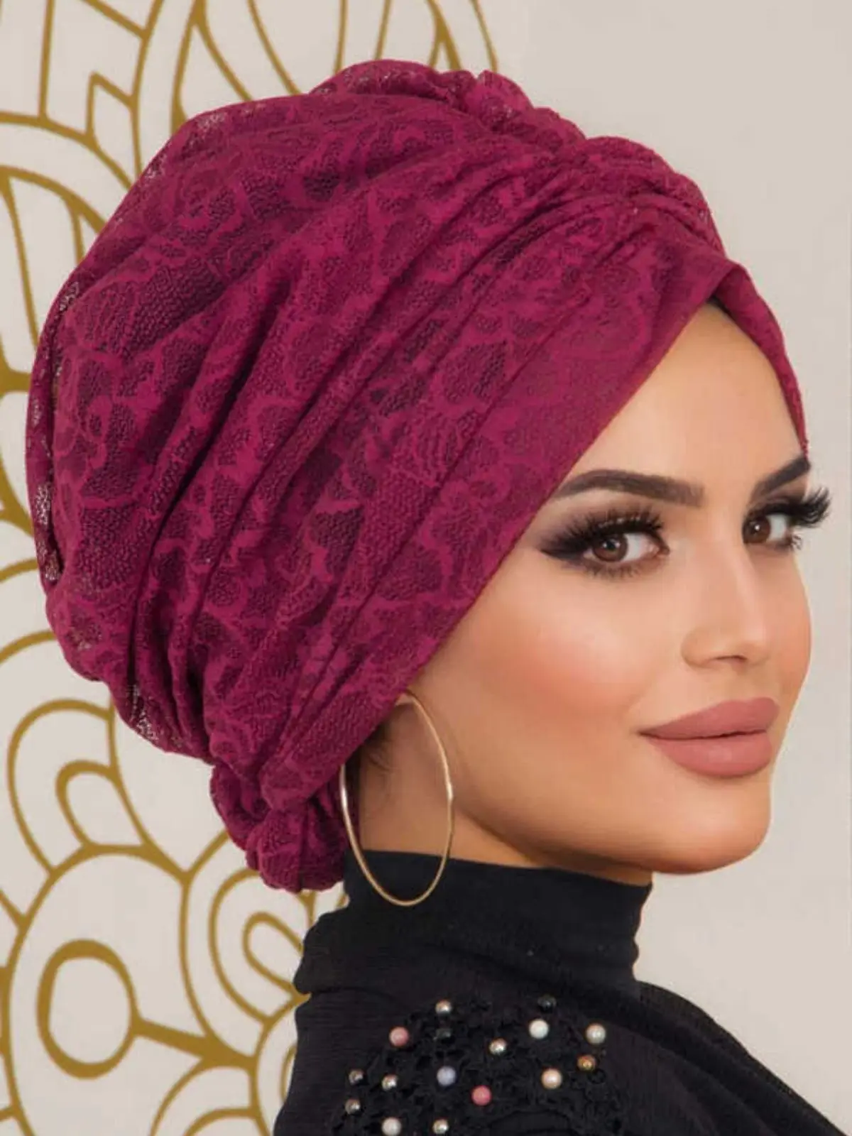 Lace Buckle Bonnet, Hijab Muslim Fashion Stylish Clothing Woman Turkey Dubai Arabic Indian Scarf Turban Bonnet Shawl Stylish