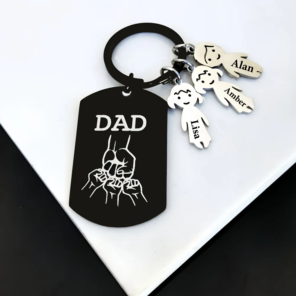 Black Military Style DAD Pattern Stainless Steel Keychain