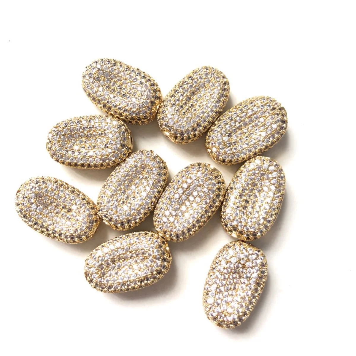5pcs Zirconia Paved Bean Shape Spacer Beads for Women Jewelry Bracelet Necklace Making Bling Gold-Plate Handmade Craft Accessory