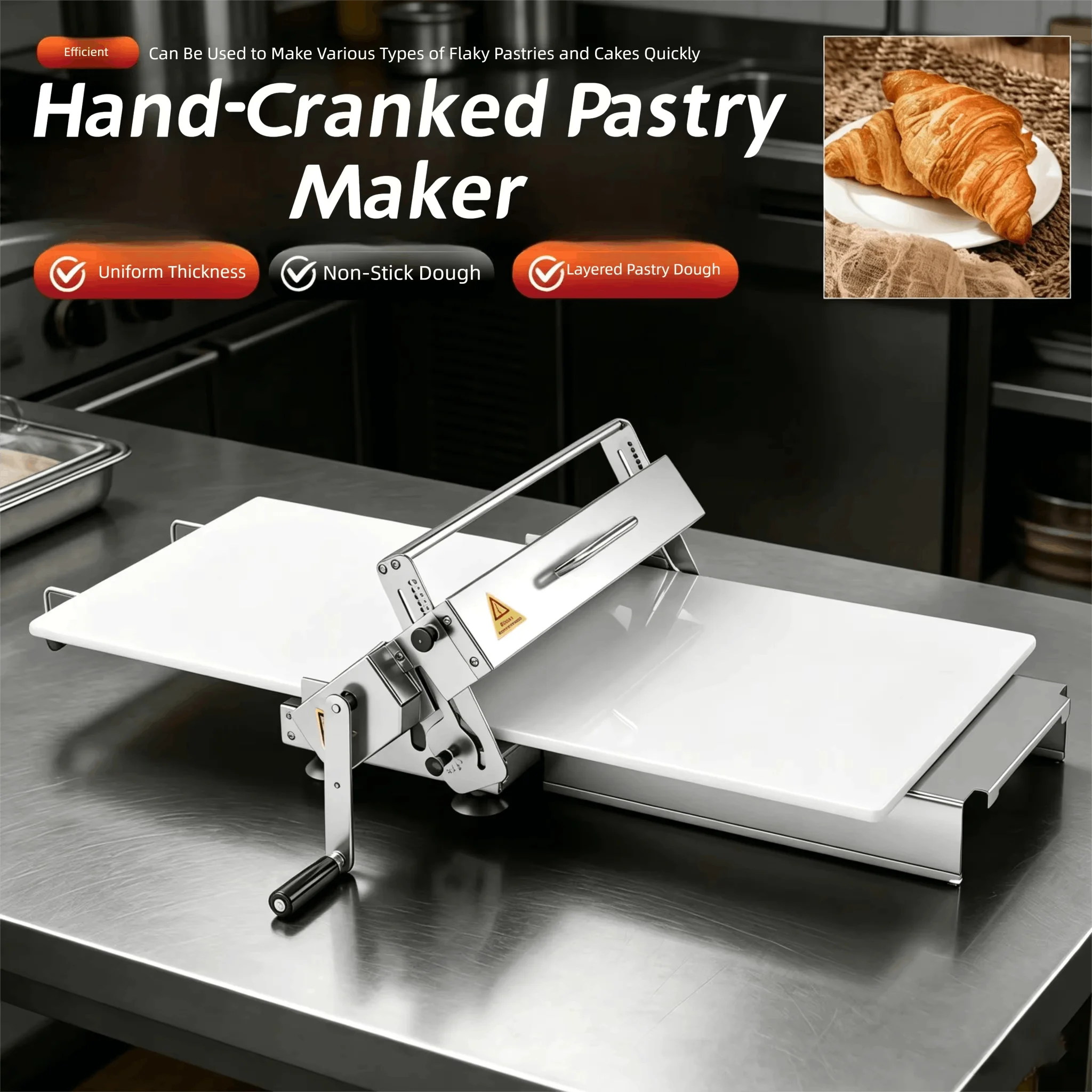 Hand Crank Puff Pastry Machine Space-Saving Hand Crank Pastry Cylinder Manual Pastry Sheeter Easy Function Folding Pastry Press