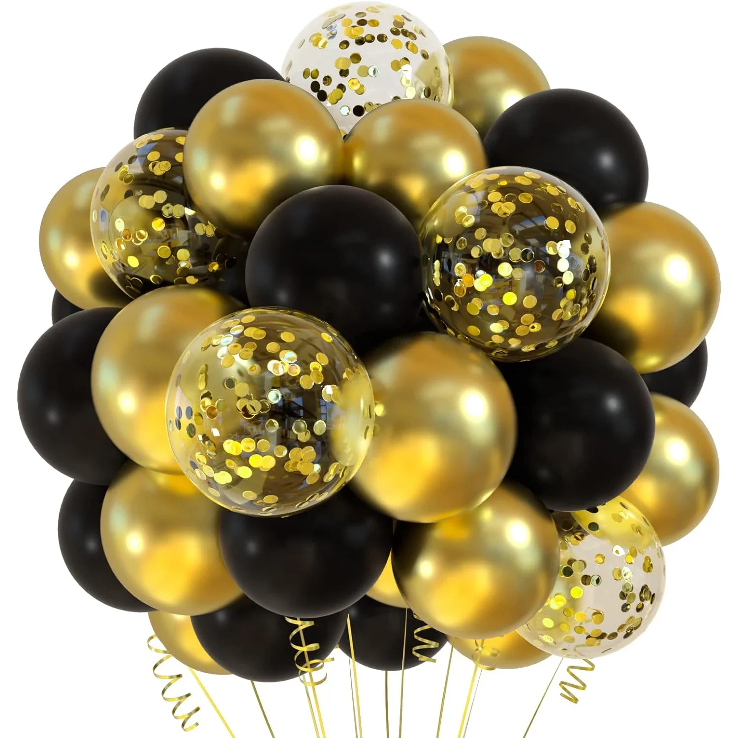 Ballons mélangés noirs et dorés, 30 pièces, 12 pouces, à paillettes dorées, décorations d'anniversaire, de fête du Nouvel An