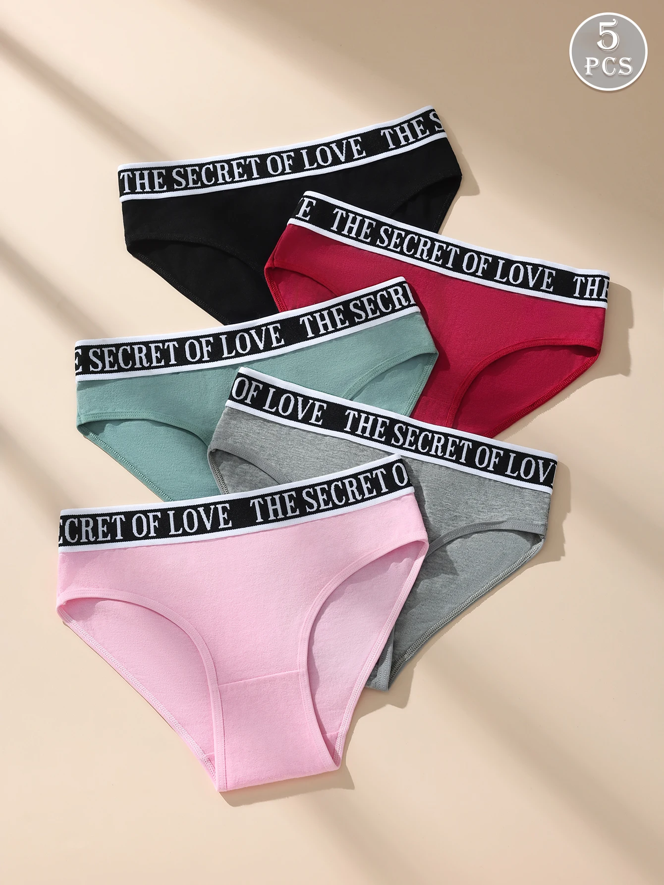 Dámské kalhotky Hotcom 5 ks, módní trojúhelníkové bavlněné, pohodlné, bezešvé, se závitem, kontrastní barvy, měkké - náhled 4