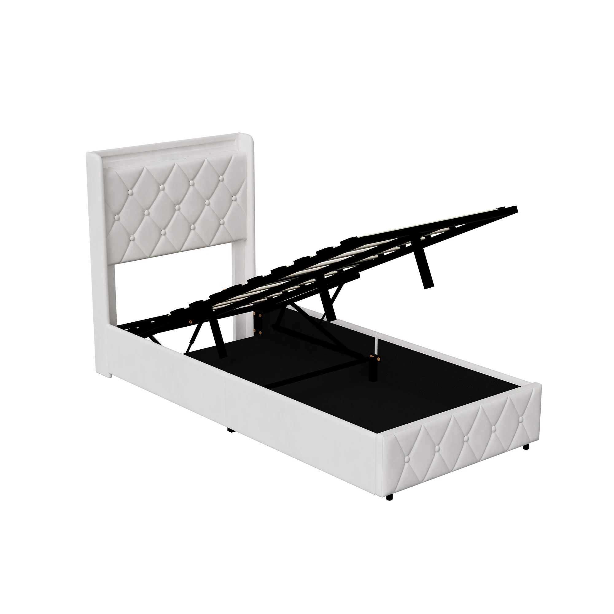 Anajqaqia 90 x 200 cm Polsterbett, hydraulisches Stauraumbett, Einzelbett mit Stauraum und Lattenrost, Samt, Beige