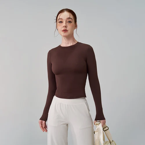 TRY TO BN Camisetas deportivas de manga larga para gimnasio para mujer, camisetas con cuello redondo, ropa deportiva transpirable para entrenamiento, correr, entrenamiento, ropa de Yoga