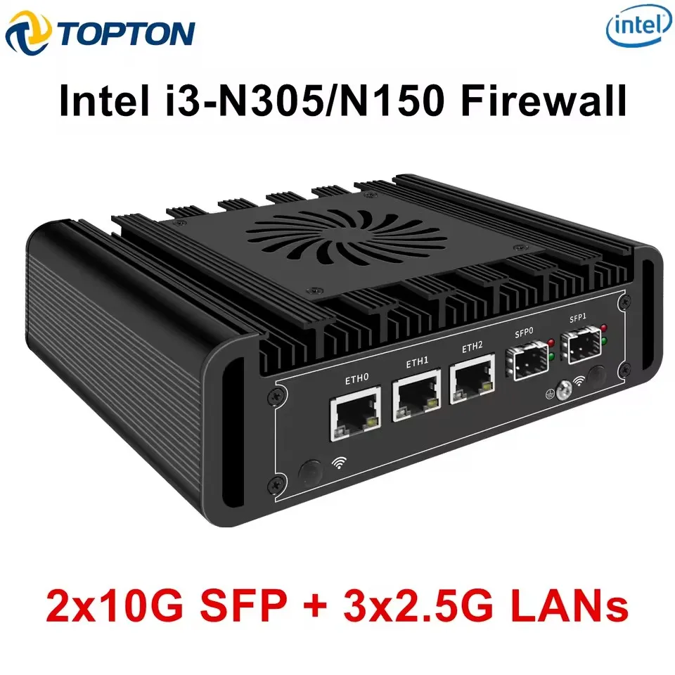

Solid Firewall Computer 2x10G SFP+ 3x2.5G LANs Intel i3 N305 N150 N100 Mini PC DDR5 NVMe Server Host Proxmox pfSense OPNsense