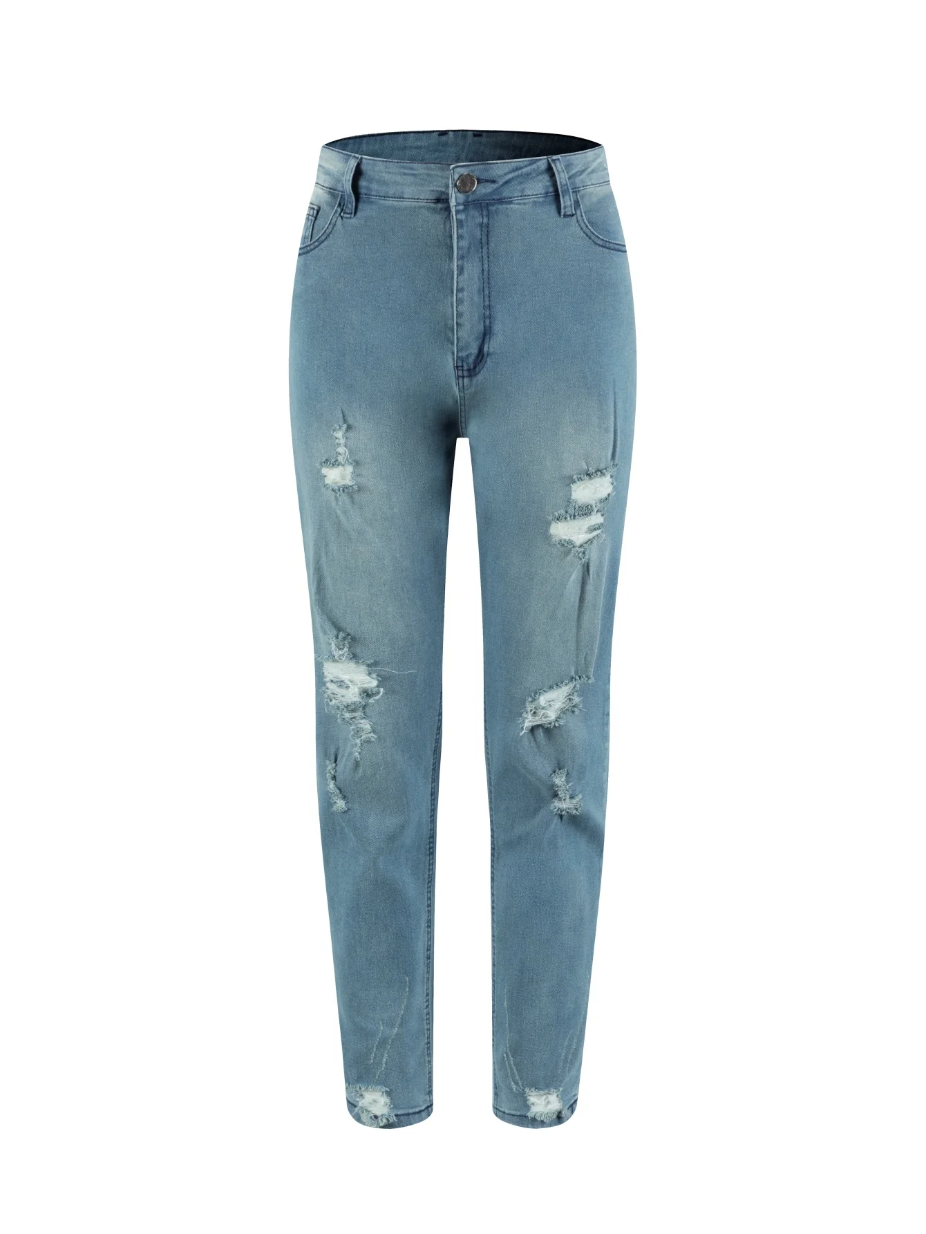 

Men's Slim-Fit Washed Jeans - Streetwear Five-Pocket Light Blue | Distressed Urban Edge