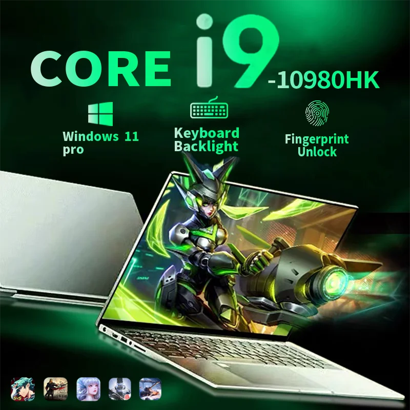 Computadora portátil de 15.6 pulgadas con Windows 11, Intel Core i9-10980HK, PC Gamer, 16 GB de RAM, desbloqueo por huella dactilar, teclado retroiluminado, computadora para estudio.