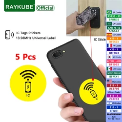 RAYKUBE 5 Pcs IC TAG Sticker 13.56MHz Universal Label Anti-Metal Tag NFC Mobile Phone Access Control Card Sticker