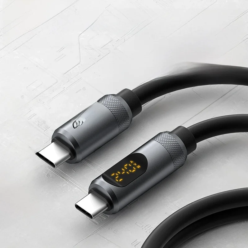 Kabel USB C Hagibis z wyświetlaczem LED, kabel szybkiego ładowania typu C do C, PD 240W, silikonowy przewód ładujący do iPhone 17, Macbook Pro Air — zdjęcie produktu 7