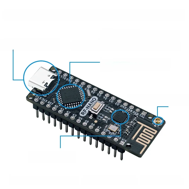 RF-Nano dla Arduino Nano V3.0, płytka Nano typu C ATmega328P CH340 zintegruj NRF24L01 + 2.4G kompatybilny bezprzewodowo z biblioteką RF24 — zdjęcie produktu 7