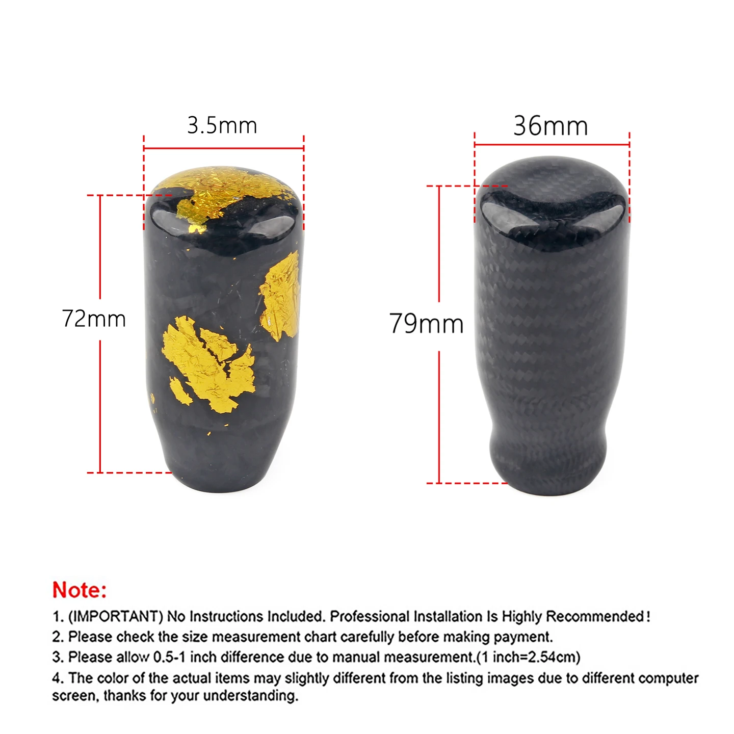 Aluminum+Forged Carbon Fiber+Resin Gear Shift Knob Universal Cylindrical Shift Knob For Most Threaded Car Red/Yellow