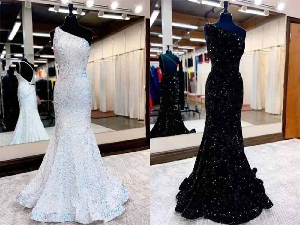 Vestido de fiesta de sirena con lentejuelas, traje elegante y Sexy, sin mangas, Espalda descubierta, cremallera, hasta el suelo, Formal, personalizado, 2024