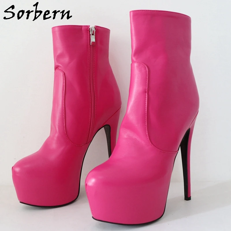 Sorbern Hot Pink Ankle Boots Women High Heel Sissy Boy Fetish Shoes Booties Invisible Platform Custom
