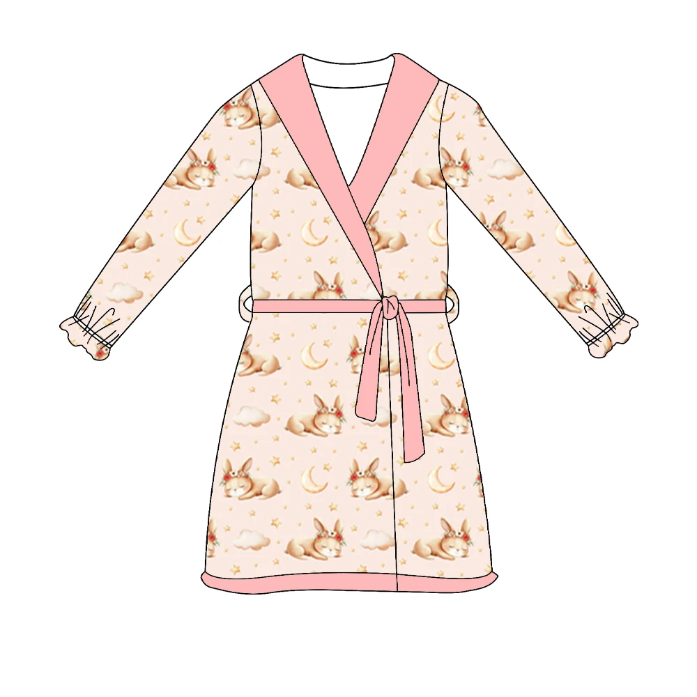 New children's clothing Long-sleeved nightgown with Easter Bunny prints custom-made styles and Boutique children's sets
