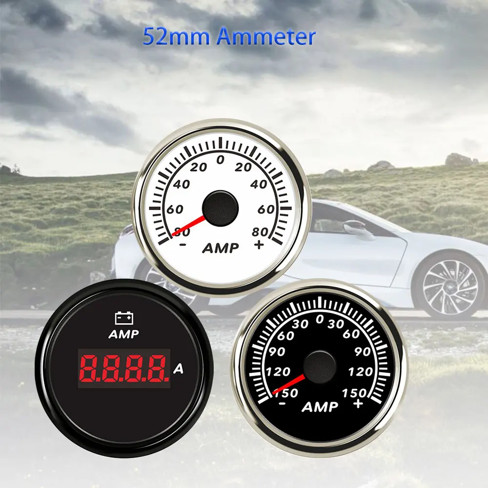 

RHAXEL 52mm Digital Ammeter AMP Gauge +/-80A +/-150A with Current Sensor with Red Backlight 9-32V