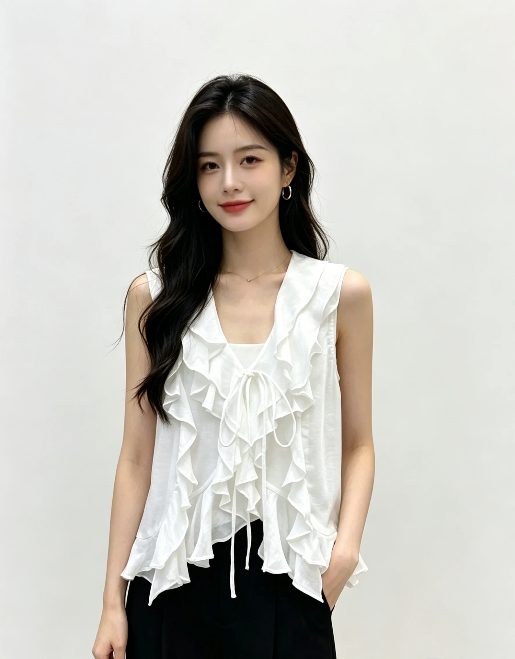 

26Ss Spring/Summer Latest Women's Frill-Free Sleeveless V-Neck Top LH116