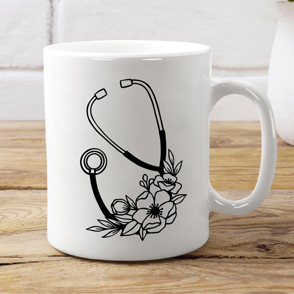 Stethoscope Floral Vinyl Sticker Cup Car Window Decor Medical Stethoscope Waterproof Art Decals Laptop Decoration Nurse Gift