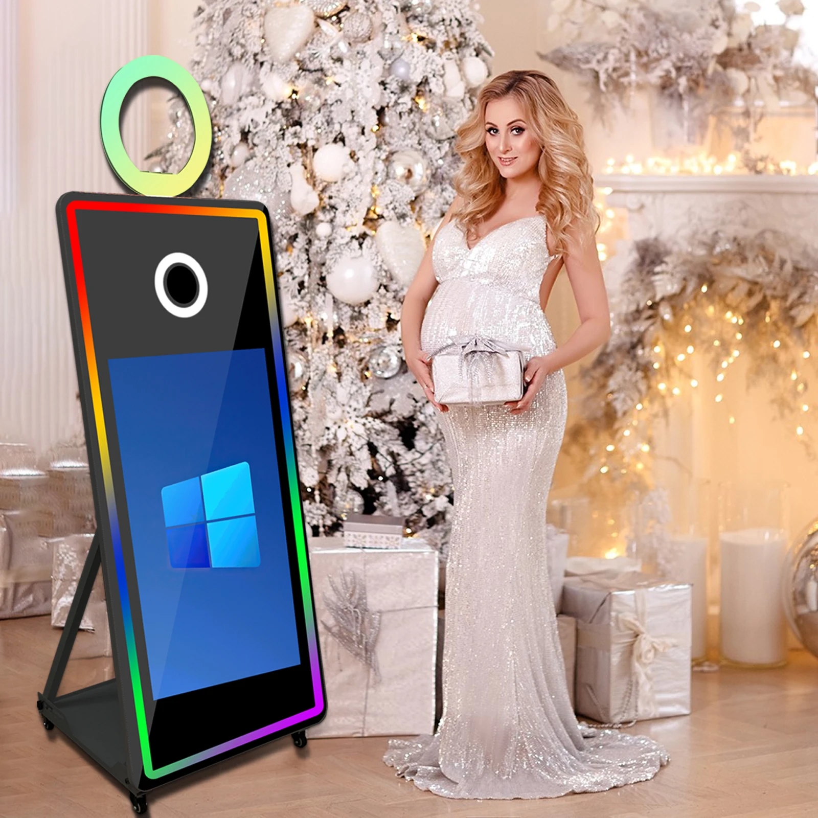 

65" Portable Mirror Photo Booth Selfie Photobooth with 32" 43" Touch Screen Magic Mirror Photobooth Machine for Party Rental