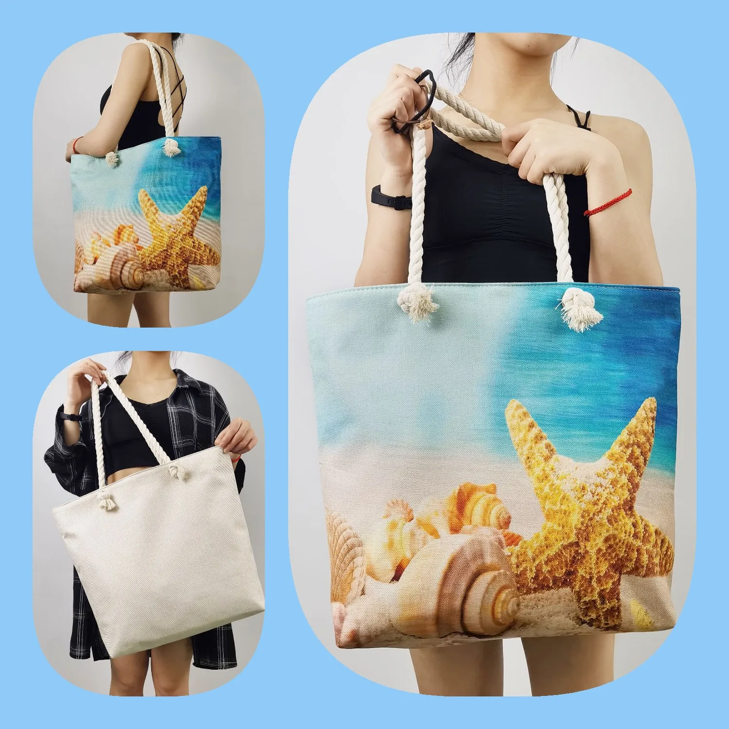 Van Gogh pintura a óleo impressão viagens praia sacos, personalizado logotipo imagem, Tote corda grossa, dobrável reutilizável bolsa de alta qualidade, novo