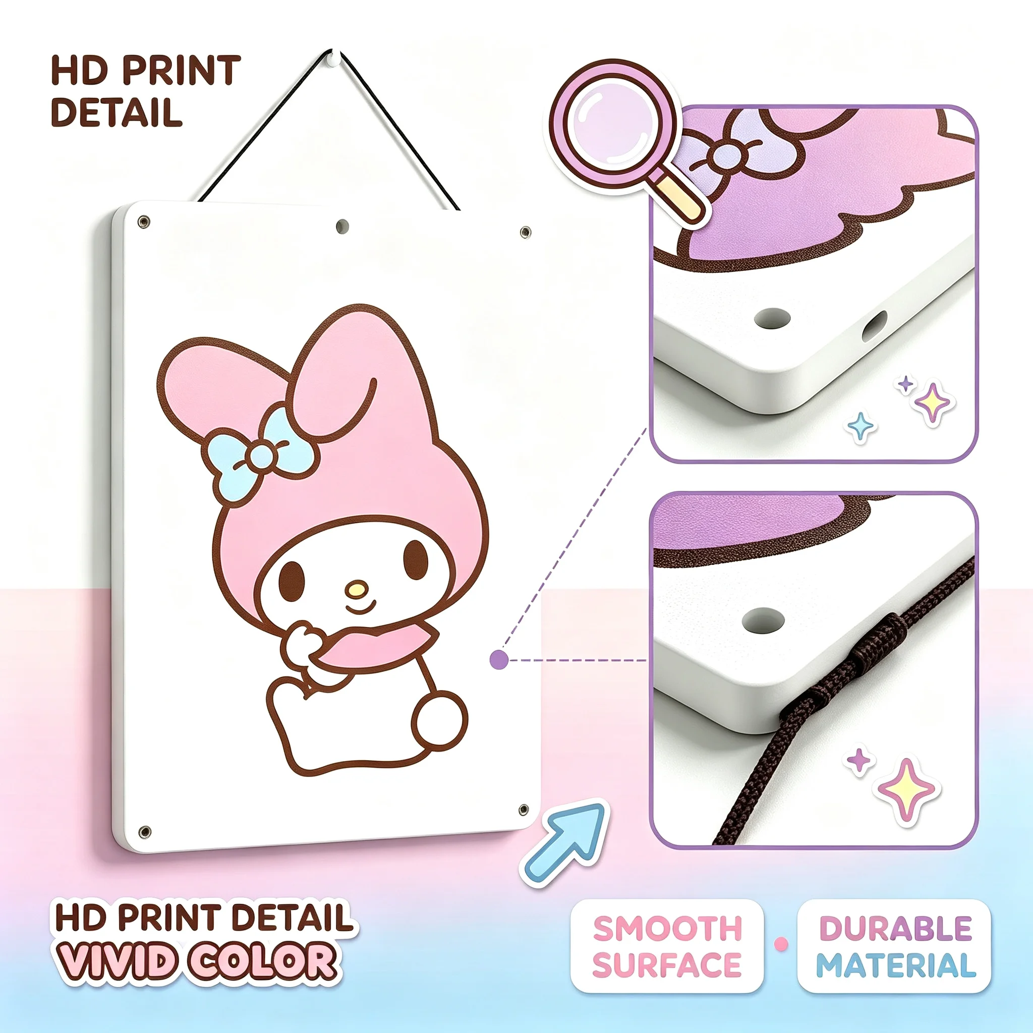 Sanrio My Melody Metal Wall Art 30x20cm, Cute Cartoon Rabbit Aluminum Plate Painting, Kawaii Home Decor Wall Hanging Sign, Bedroom Living Room Decoration Gift