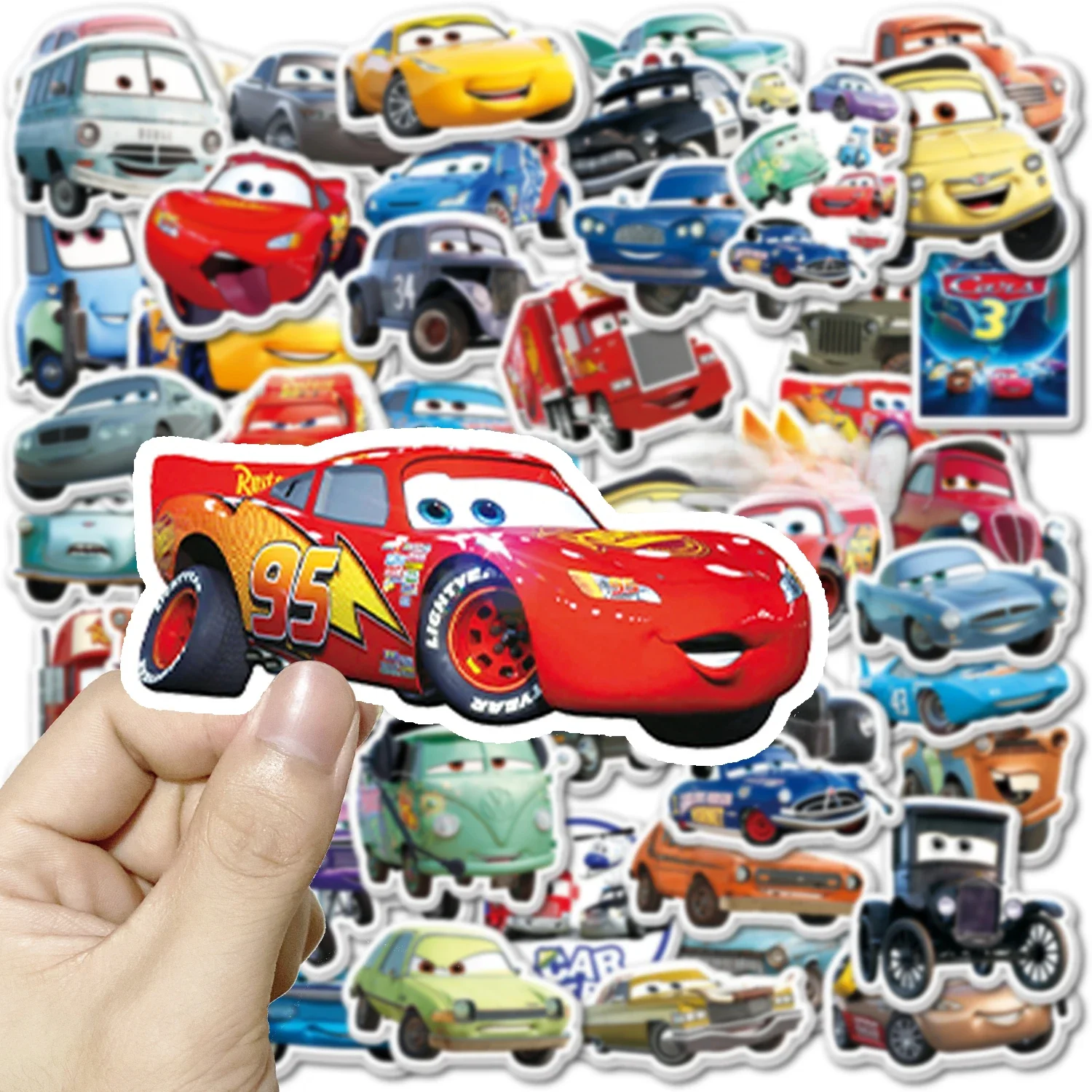 AliExpress 10/50Pcs Cartoon Moive Cars Stickers Disney Lightning Mcqueen Decal Laptop Graffiti Fridge Bicycle