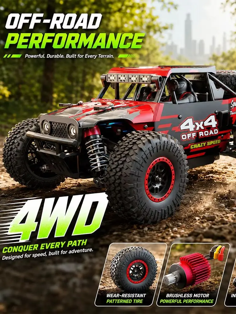 ZNLYRION RC Offroad-Auto SG202MAX 1:16 4WD Bürstenlos 55KM/H Hochgeschwindigkeits 2.4G Ferngesteuerter Monster Truck mit LED-Lichtern