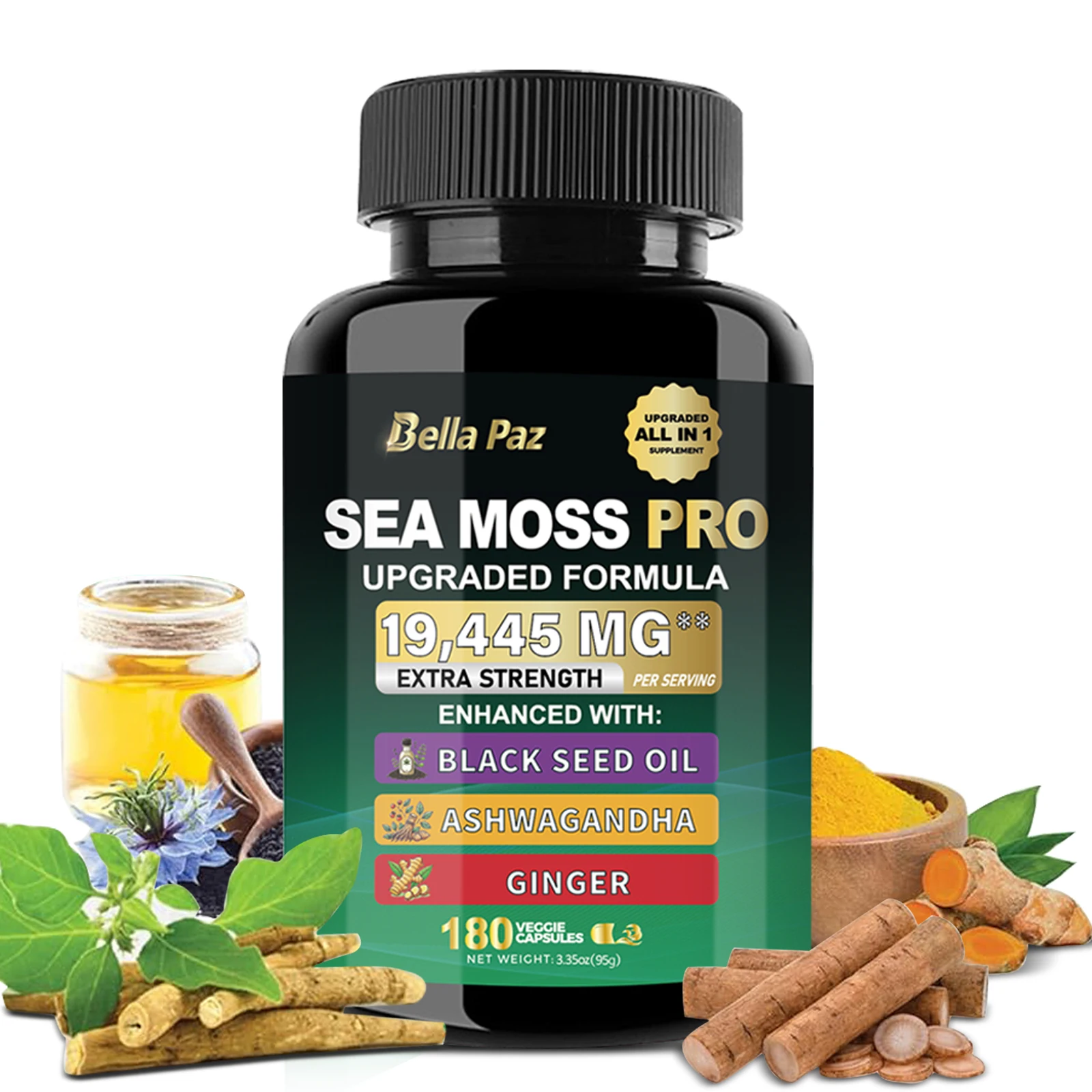 BellaPaz MagicMoss Max 16-in-1: Sea Moss, Ashwagandha, Black Seed & More in One Capsule for Comprehensive Health Support