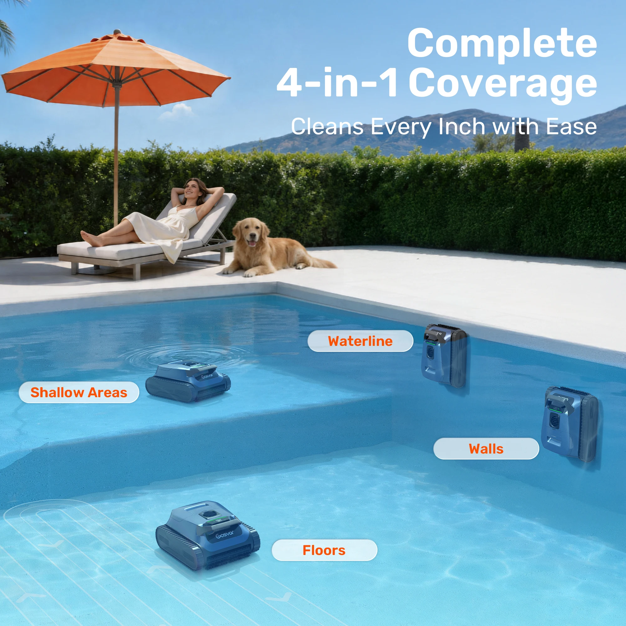 Gosvor LiteVac G1 Robotic Pool Cleaner, 2026 New Upgrade, Smart Navigation & APP Control, Wall Waterline & Shallow Pool Cleaning, Max 200 Mins Runtime, Ultra Fine Filter, Lightweight 15.2 lbs, Suitable for Inground Pools Up to 2153 sq.ft view 6