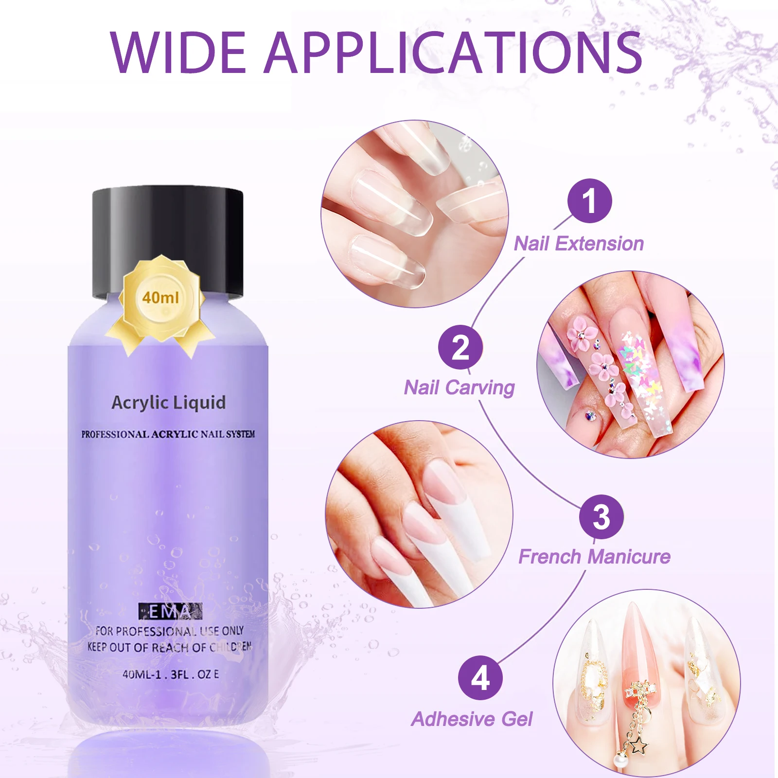 40ml/75ml/120ml líquido acrílico do prego monômero cristal líquido de secagem rápida para a arte do prego extensão do pó acrílico manicure profissional