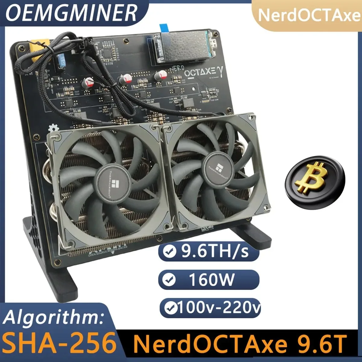O mais novo Bitaxe Nerdoctaxe Ventiladores duplos Refrigeração a ar 9.6Th/s 160W Bitcoin Home Miner com PSU