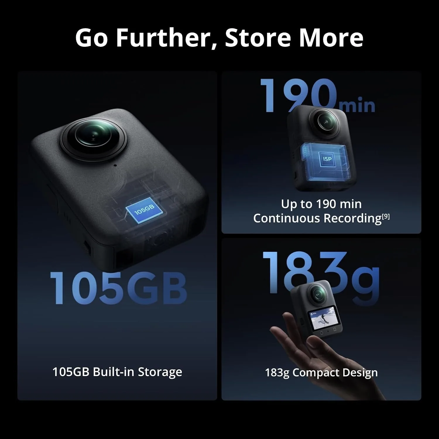 DJI Osmo 3 6 0 Adventure Combo, 8K 360° Action Camera with 1-Inch Imaging, 105GB Built-in Storage, 3-Battery Extended Runtime, Waterproof Design