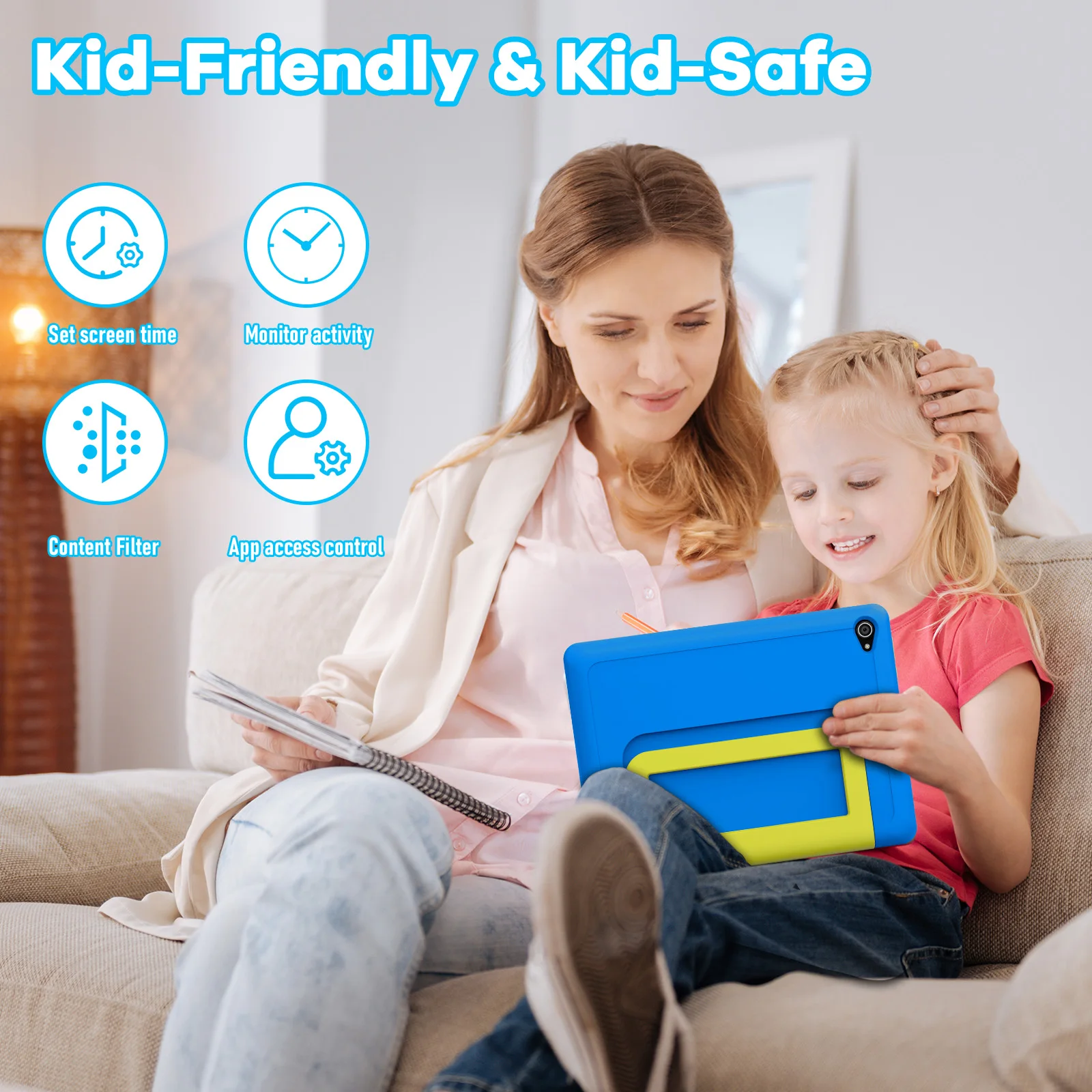 Tableta KT1016 de 10,1 pulgadas para niños, Tablet con Android 14, cuatro núcleos, 8GB de RAM, 64GB de ROM, 1TB, WiFi, Bluetooth, regalo para niños, Software para niños, PC Pad