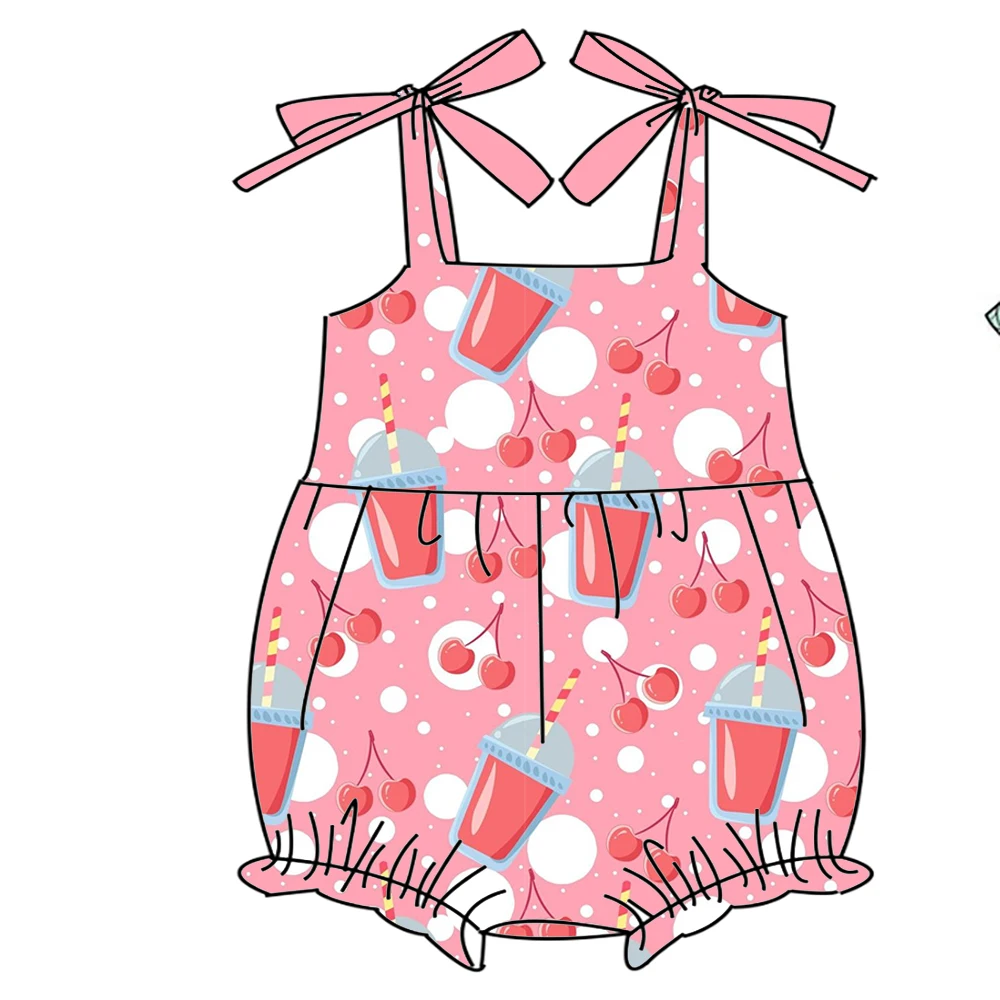 Boutique children's romper sling Bow decoration ruffles fruit drinks prints custom-made and wholesale children's clothing