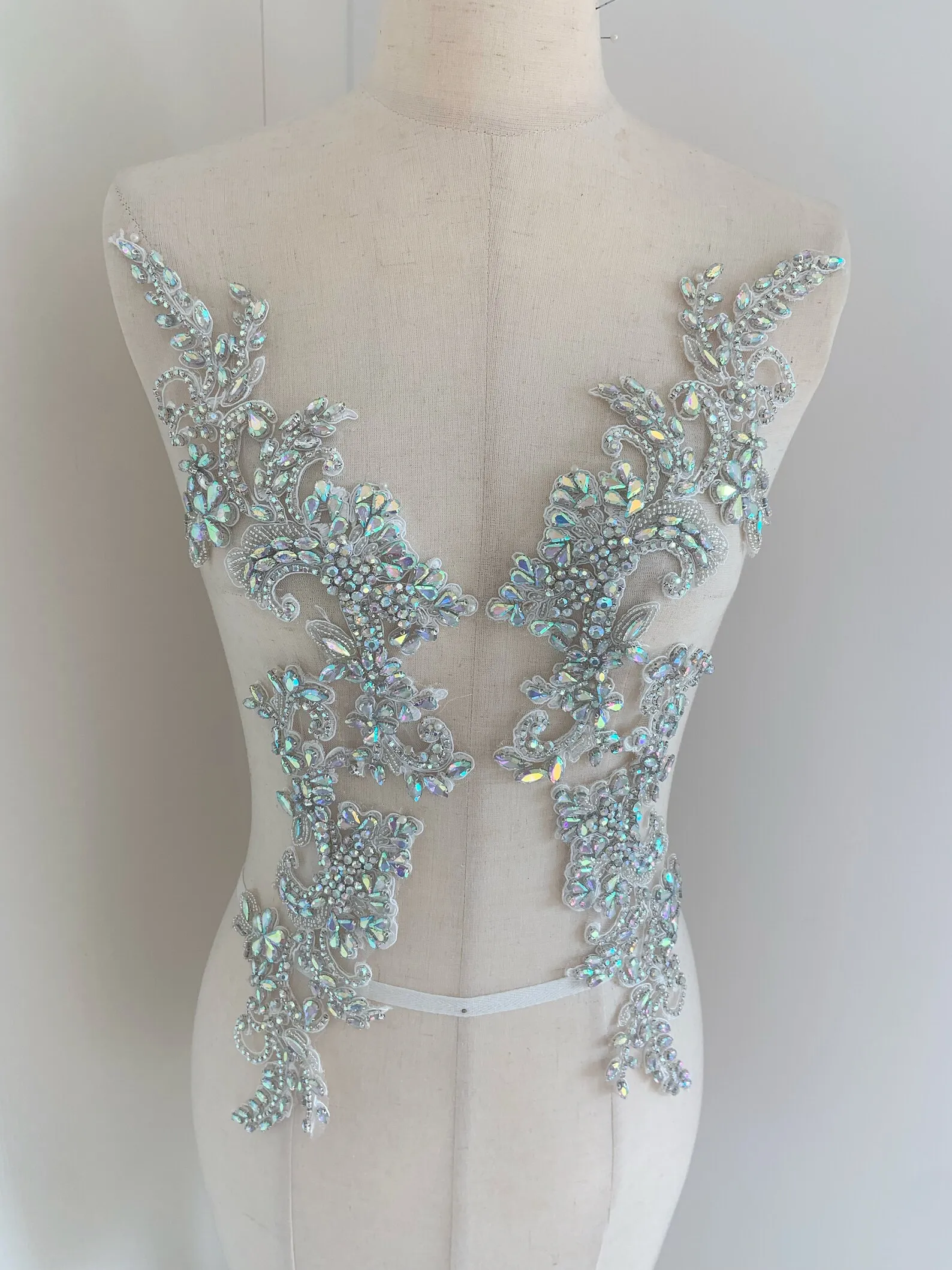 Iridescent AB Rhinestone Appliqué, Sparkle Crystal Patch For Couture, Dress, Dance Costume