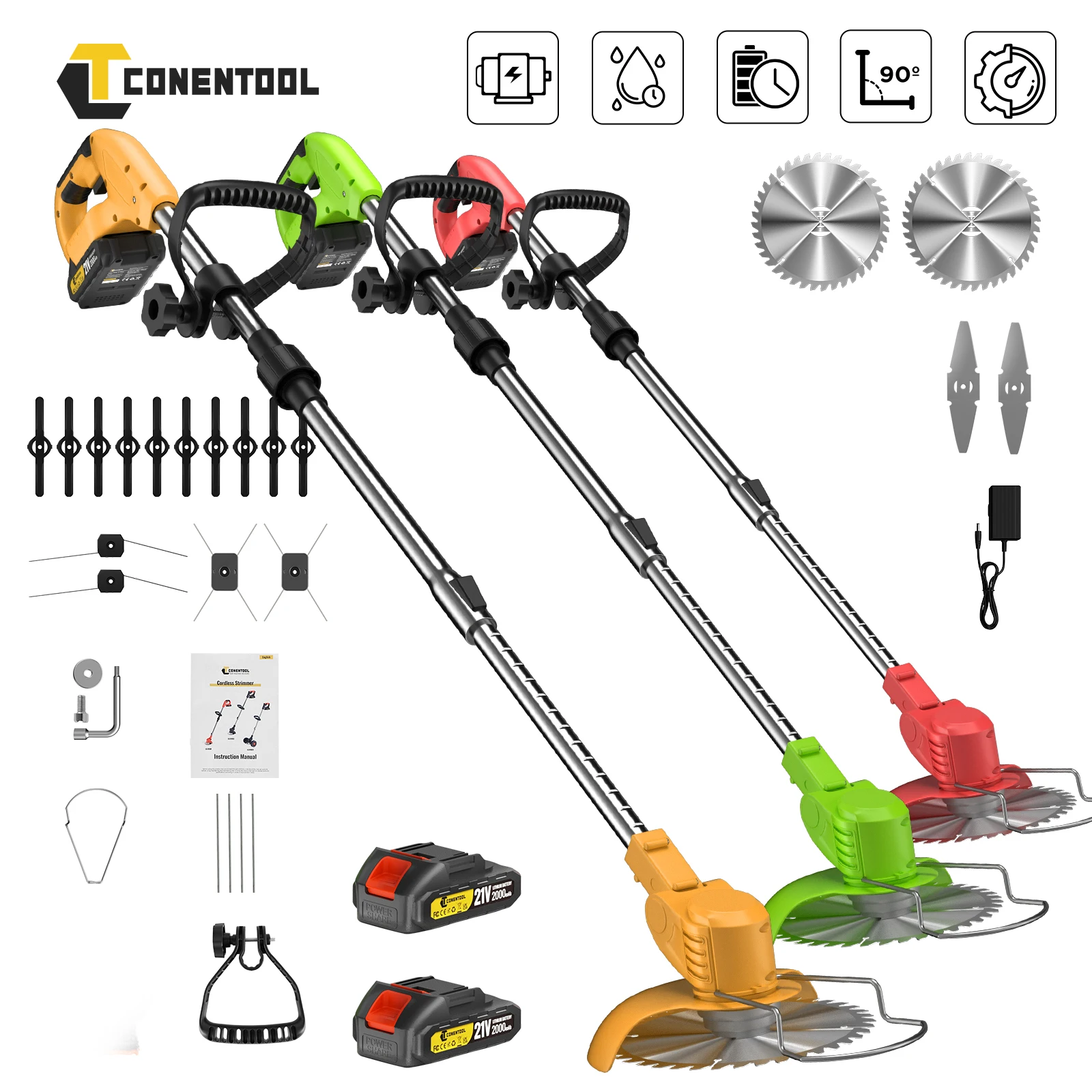 CONENTOOL Tagliaerba Elettrico Multifunzione 21V Pieghevole con 5 Lame, Macchina per Diserbo Compatibile con Batteria Makita 18V