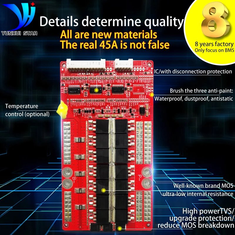 Bms 13s 14s 16s 17s 20s 24s 48v 60v 72v 45a Li-ion and Lifepo4  Battery Protection Board With Balancing for Electric Two Wheeler