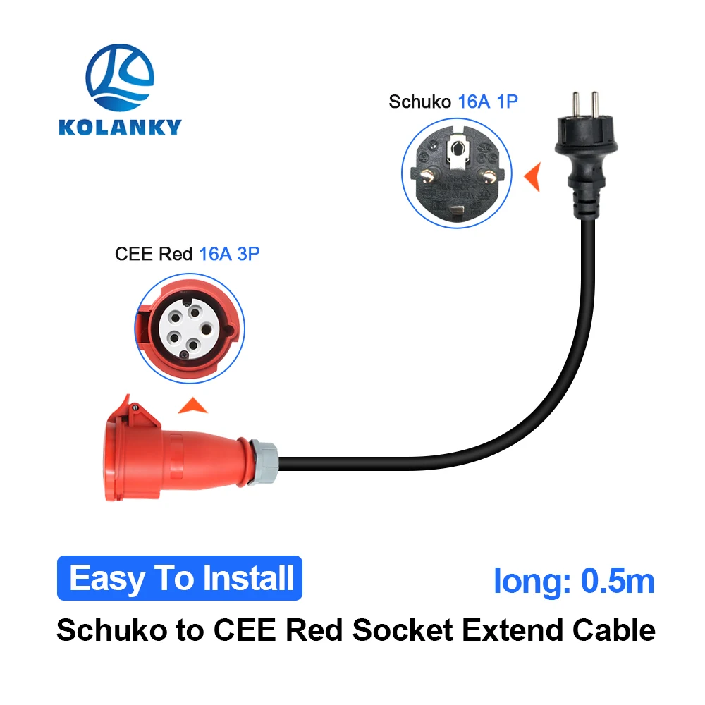 CEE Red Power Female Plug For Portable EV Charger Schuko Plug Socket Adapter Connect with 16A 3 Phase 11KW